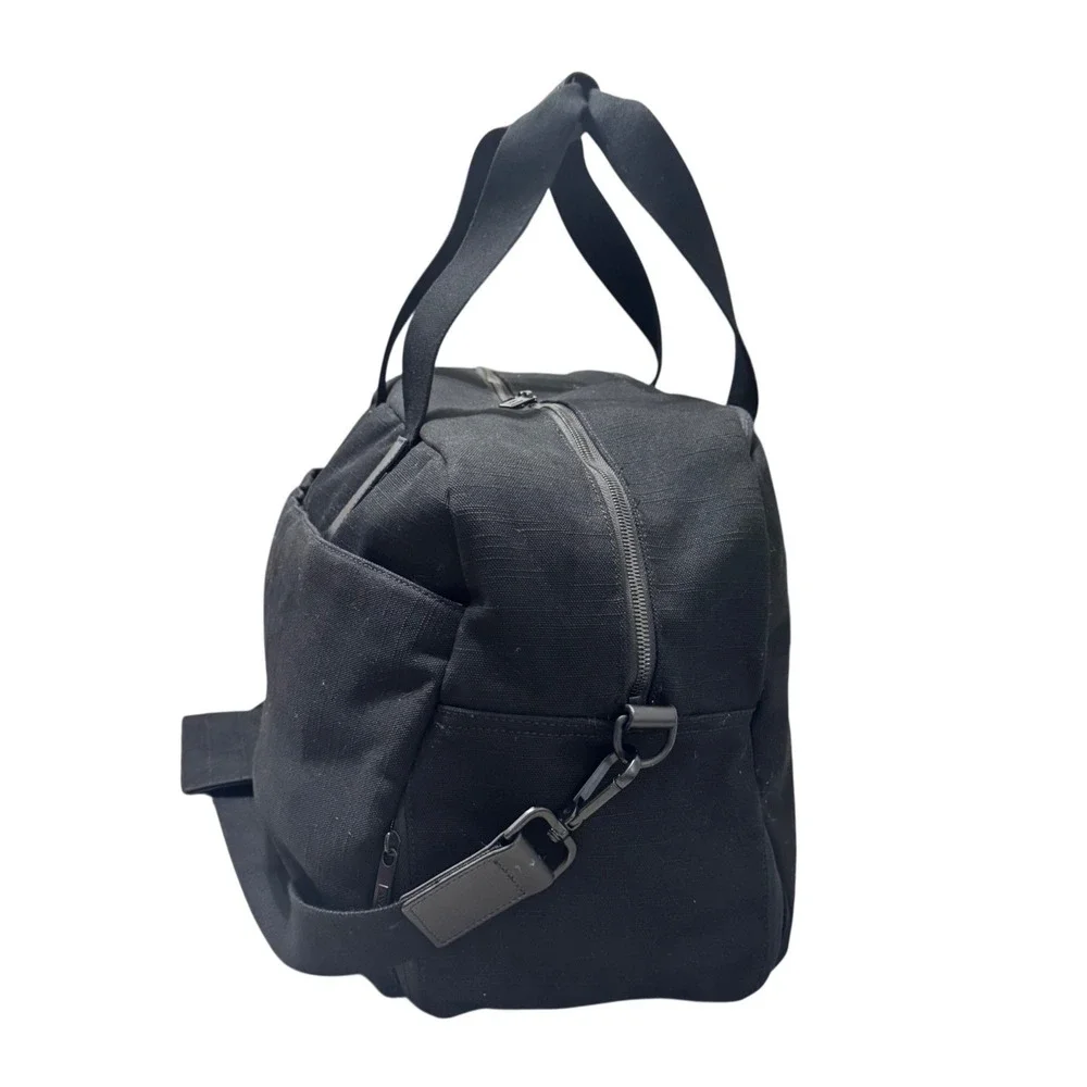 Away Black Canvas Weekender Carry-on Duffle Bag Leather Trim Trolley Sleeve OS